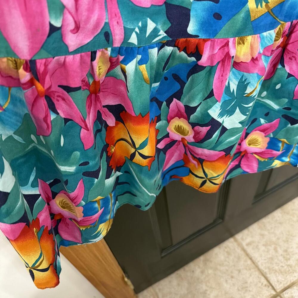 Hilo Hattie Hawaiian Dress Sz M Colorful Floral Ruffle Hem Pocket Tropical VTG - Picture 5 of 7